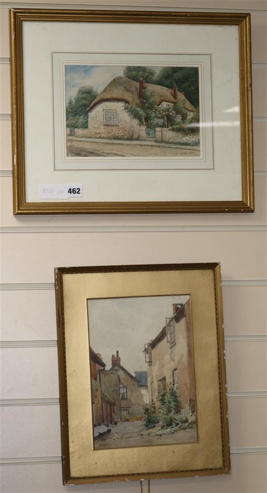 J. Williams, watercolour, Thatched cottage and another watercolour by H. S. Bruce 16 x 24cm and 26 x 18cm